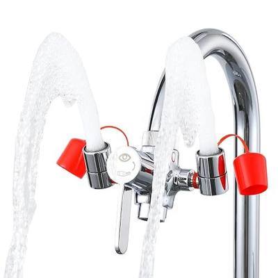 Faucet Mounted Eye Wash Station with Cover - Emergency Eye Wash Unit Eye Wash Kit for Lab, Factory, Industry Site, Office and Home, 5X Faucet Adapters - 1X Note Card-1X Warning Post