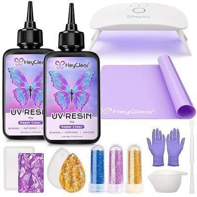 HeyClear UV Resin Kit with Light -200g Crystal Clear, Hard Resina UV Light Fast Curing UV Glue for Beginners Crafting, Molds Jewelry Making, DIY Craft Decorations