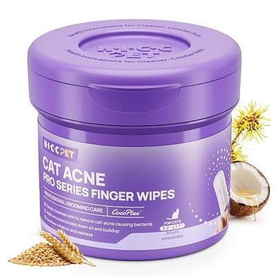 HICC PET Cat Chin Finger Wipes, Dual-Textured Finger Design, 50 Count | Precision Chin Cleaning, Dual-Textured Wipes, Enzyme-Powered Cleaning, No-Rinse Grooming, Finger-Sleeve Design, Unscented