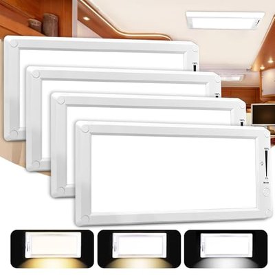SFNN 4 Pack 12 in RV LED Interior Lights, 12V 3 Color Dimmable, Glare Free