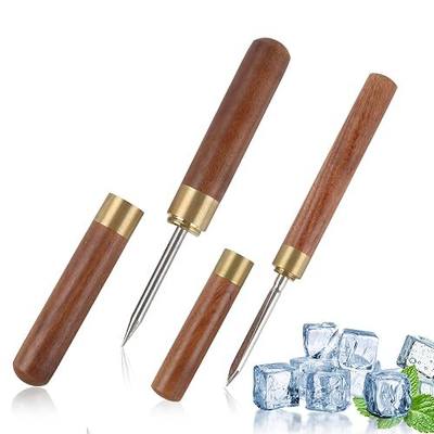 2 Sizes Stainless Steel Ice Picks with Safety Cover, Non-Slip Wooden Handle Ice Breaker Tool for Kitchen, Bars, Bartender, Camping, Restaurant, Tea Knife