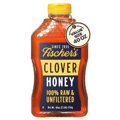 Fischer's Pure Clover Honey 40 oz – 100% Pure, Raw and Unfiltered Honey in a Squeeze Bottle – All-Natural Sweetener – Rich Flavor Profile, Packed with Nutrients