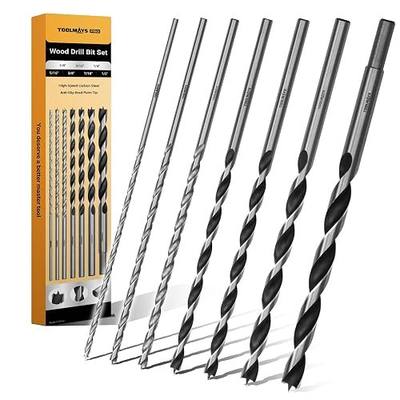 Extra Long 9.05" Brad Point Wood Drill Bit Set Imperial - 7 Pack Carpenters Quality - Drill Splinter-Free Perfectly Round Holes in All Types of Wood (1/8",3/16",1/4", 5/16",3/8",7/16",1/2")