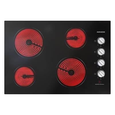 30 inch Electric Cooktop 4 Burners, Knob Control | ETL Safety Certified, Wear-Resistant Glass, Hot Surface Indicator, 7000W Hardwired