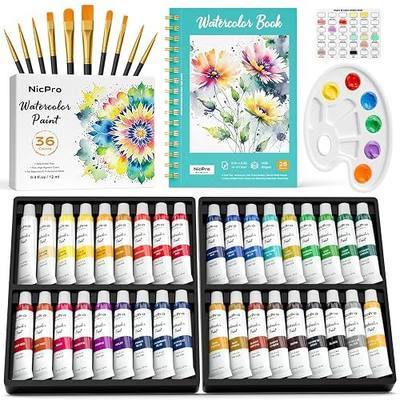 Nicpro Watercolor Paint Set for Adults Kids, 36 Colors Watercolor Tube Set | 12ml/0.4oz Tube, with10 Paint Brushes, 25-Sheet Watercolor Paper Book, Palette, Water Color Art Supplies for Artists Gift