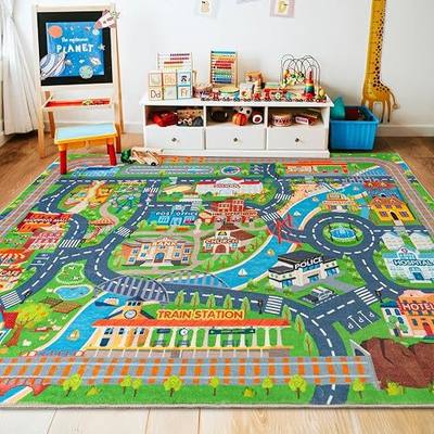 4'x5' Car Rug Play Mat for Kids, Road Traffic Playmat for Kids Room | Non-slip, Kids Toy Car Rug, Machine Washable Town City Race Track Carpet for Bedroom Playroom Learn and Have Fun, 48"x60"