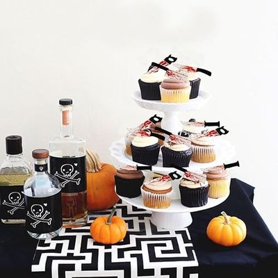 40Pcs Edible Blood Knives Cupcake Toppers Edible Bloody Saw Knife Killer Cupcake Picks for Blood Halloween Day Crime Party Decors Halloween Birthday Party Cake Decorations Supplies