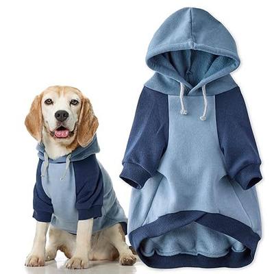 Pet Passion Rocky II Dog Hoodie, Navy Color Block, Large | GOTS Certified Organic Cotton, and Recycled Poly. Extra-Plush Hoodie. Back Neck Leash Opening. Warm for cold weather.