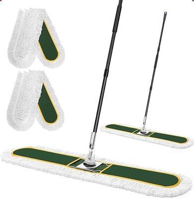48" Commercial Dust Mop for Floor Cleaning with 2 Cotton Mop Pads | Heavy Duty Wet Dry Broom with 65" Metal Handle for Commercial Industrail Office Garage Warehouse Factory Mall/Green