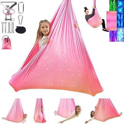 Sensory Swing for Kids and Adults Indoor & Outdoor Double Layer Therapy Cuddle Holds up to 300lbs Adjustable Hammock Chair with 360° Swivel Hanger Kit Effect for Aspergers Autism ADHD(Fantasy Pink)