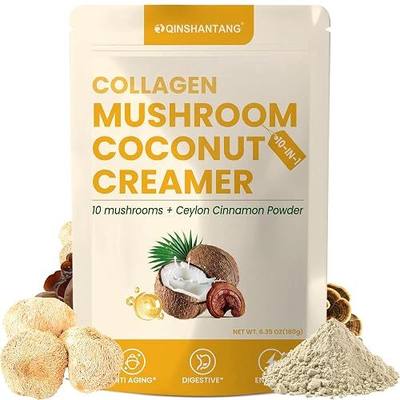 Collagen Creamer, Coconut Creamer for Coffee, 10 Mushrooms Supplement, Bovine Collagen and Ceylon Cinnamon Powder | Supports Hair, Skin & Nails, Digestive Health & Energy | 6.35 Oz