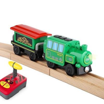 Remote Control Steam Train Set for Wooden Railway Tracks – Battery Operated Engine with Tender & Controller – Lights, Sounds, Magnetic Coupling – Compatible with Brio & Thomas – Ages 3+
