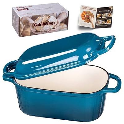 4.6 Quart Dutch Oven for Sourdough Bread Baking, Combo Oval Enameled Cast Iron Bread Pan with Lid, Bread Dutch Oven for a Crispy Crust, Teal