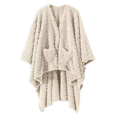 Wearable Blanket Sherpa Fleece Shawl Blanket with Pockets Blanket Poncho Cape for Adults, Cozy Shawl TV Throw Blankets