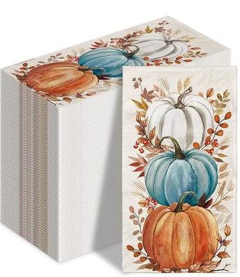 100 PCS Fall Napkin Watercolor Pumpkin Disposable Paper Napkin Rustic Dinner Hand Towel for Thanksgiving Harvest Bathroom Kitchen Home Decoration