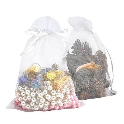 PACKINNO White Organza Bags 100 Pack 4x6 in Drawstring for Jewelry Gifts | Sheer Mesh Drawstring Bags, for Candy, Christmas, Soaps, Makeup, Party Favors, Gift Wrapping, Wedding, Baby Shower