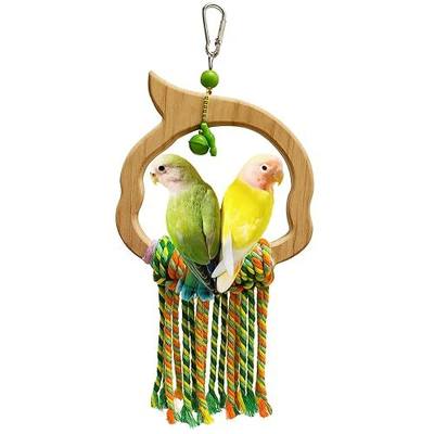 Wooden Bird Swing Toy with Rope Perch, Fish Shape, Hanging Cage Accessory for Parrots (Colorful, Green Wood Swing)