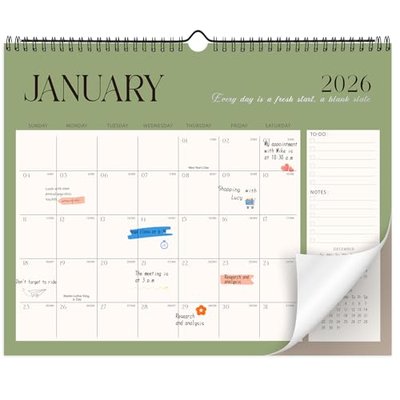 Wall Calendar 2026-2027, 18 Month Large Desk Calendar from January 2026 to June 2027 14.5" x 11.8" Monthly Calendar with Twin-Wire Binding for Home Office Planning Organisers, Green Leaf