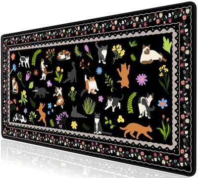 L-SPOUTTO Cute Cat Desk Mat for Keyboard and Mouse,Black XXL Mouse Pad