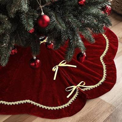 Arrowbash Christmas Tree Skirt 48 Inch Red Velvet Fur Scallop Tree Skirt Sparking Gold Lace Trim for Party Rustic Xmas Holiday Decorations All Year
