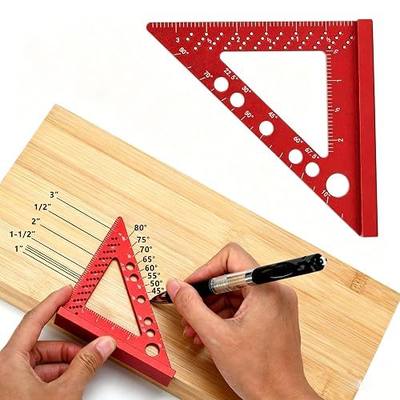 Aluminum Alloy Square Ruler, Compact Size, Laser Etched Markings, for Carpentry, Woodworking, Furniture Projects (Red)