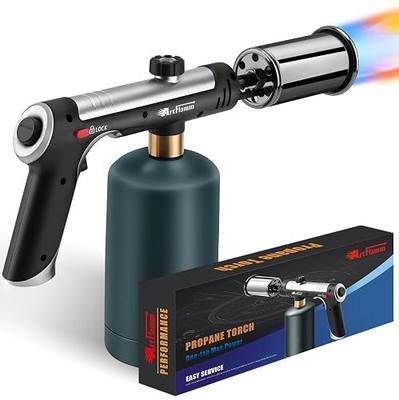 Powerful Propane Torch Gun, Flamethrower with Turbo Mode, Charcoal Torch Lighter with Safety Lock, Kitchen Blow Torch for Cooking, BBQ, Searing Steak, Grill(Tank Not Included)