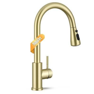 Hiqufet Vintage Kitchen Faucet, Pull Down Sprayer, Brushed Gold | Easy Install, 360 Swivel, 3 Spray Modes, SUS304 Stainless Steel, High Arc, Fits RV/Laundry/Bar Sinks, High Arc, Lead-Free