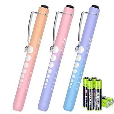 3 Pack Pen Lights for Nurses with 6 Batteries - Reusable Pen Light with Pupil Gauge and Ruler, Nurse Accessories for Work, Medical Penlights for Nursing Student Doctors EMT CNA (Gradient Pink Purple)