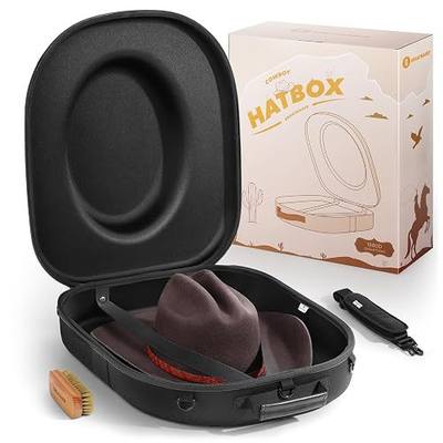 BRANTMAKER Cowboy Hat Box, Travel Case, Crushproof Storage Carrier (Black) | Storage for Western/ Panama/ Fedora, With Adjustable Shoulder Strap & Hat Brush