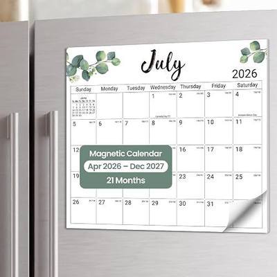 Aesthetic 2026-2027 Magnetic Calendar for Refrigerator, 21-Month Fridge Calendar Magnet from April 2026 to December 2027, Greenery Design for Easy Organizing