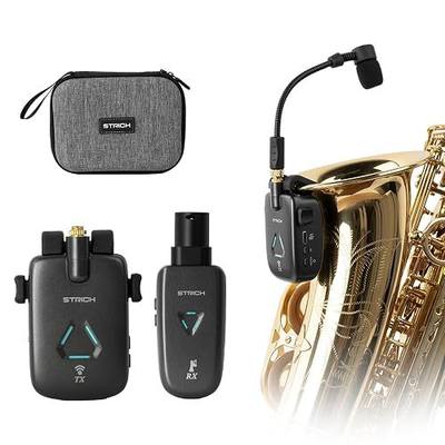 STRICH UHF Rechargeable Wireless Instrument Microphone System with Clip-on Transmitter & Receiver, 99ft Range, Reverb OTG Recording, for Trumpet, Trombone, Saxophone & Brass Instruments