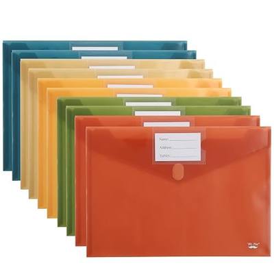 Mr. Pen- Plastic Envelopes, 10 Pack, A4 & Letter Size, Clear Poly Envelopes | Plastic File Folders with Hook & Loop Closure & Label Pocket for Documents, Teacher, School, Office Supplies