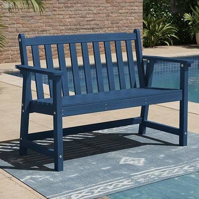 Ciokea 48" Outdoor Bench, HDPE Weatherproof Porch Bench, 2-Person Garden Benches with 550 Lbs, Waterproof Patio Benches for Outside Balcony Deck Backyard, Navy Blue