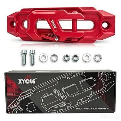 Winch Fairlead with Tow Hook, Red, 10 in. (254 mm) | Synthetic Rope Fairlead, Forged Winch Hook, 10000 lb. - 20000 lb Towing, For SUV Truck Trailer Jeep, Electric Winches