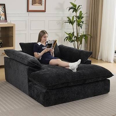 69" Oversized Boneless Chaise Lounge Chair Indoor, No Assembly Dark Grey Lounge Couch, Chenille Upholstered Sofa Bed with Pocket Springs, Reading Chair with Ottoman for Living Room, Bedroom, Office