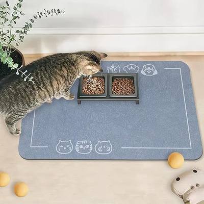 YCT Cat Food Mat, Cat Mat for Food and Water, Pet Feeding Mat, Non-Slip Super Absorbent, with Multiple cat Heads Logo, 18.1 x 11.8 inches, Green
