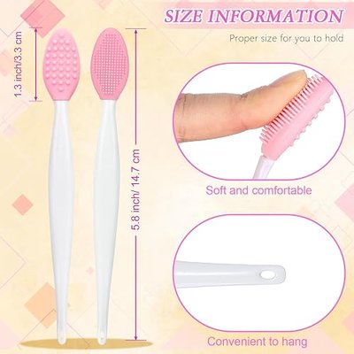Patelai 30 Pcs Lip Exfoliator Brush Scrub Brush Double Sided Silicone Lip Scrubber Tools with Container for Dark Lips Lightening(Pink)
