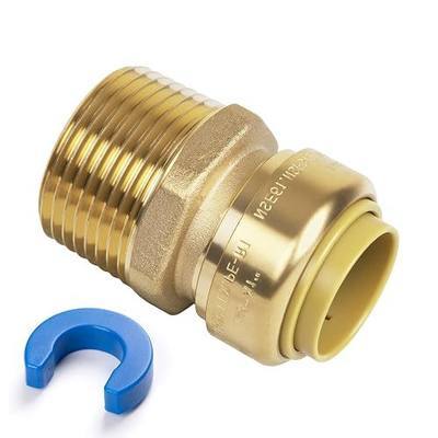 3/4" PTC to 1" NPT Male Reducing Adapter Push-Fit, Push to Connect Brass Plumbing Fitting for Copper, CPVC, PEX Pipes, With Upgraded Stiffener, Disconnect Clip Included, NSF & UPC Certified