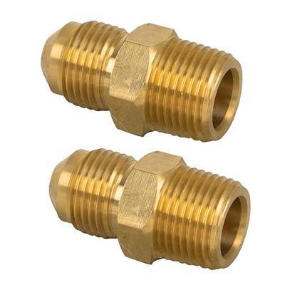 3/8" Male Flare × 3/8" NPT Male Brass Tube Fitting, Half Union Coupling Flared Fitting for Propane, Fuel, and Gas, Durable Brass Pipe Connector, 2 Pack