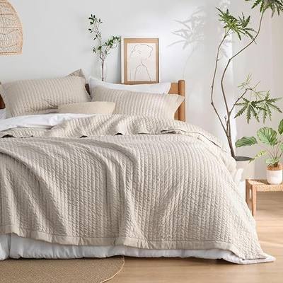 Bedsure Quilts Queen Size - Queen Quilt Bedding Set Bedspread Coverlet Comforter, Lightweight Neutral Striped Bedding, 3-Piece Set with 90"x96" Coverlet & 2 Pillow Shams, All-Season Soft Microfiber
