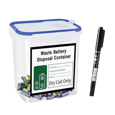 Battery Disposal Container with Label and Date Recording Pen| Used Dry-Cell Battery Recycling Container|Battery Processing Container | Battery Organizer Container