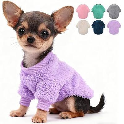 Dog Sweater for Small Dogs Girl Boy, Winter Fleece Teacup Dog Sweaters, Cute Puppy Clothes Warm Soft Pet Outfit Apparel (Purple, X-Small)