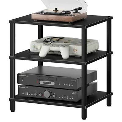 LELELINKY 3-Tier AV Media Player Stand, Stereo Cabinet, Modern Stereo Cabine,Game Console Shelf,Wooden TV Stand,Multifunctional Entertainment Center, Suitable for Home, Conference Room, Black