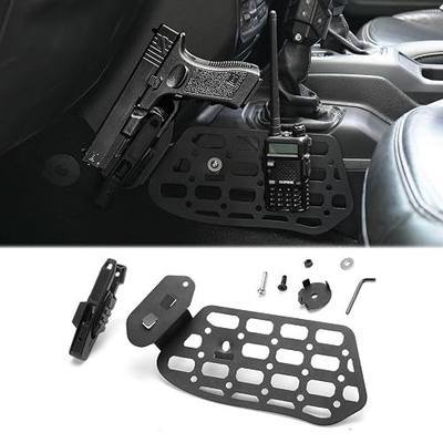 MAIKER Gun Holder with Molle Panel Compatible with 2018-2024 Jeep Wrangler JL, Metal Center Console Pistol Holster Tactical Seat Side Mount, Fits Glock 9mm G17/G19/SW40/357/P320