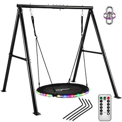440lbs Swing Set for Backyard with 40 inch LED Saucer Swing, Heavy-Duty Metal Swing Frame Stand, Outdoor Toy for Kids