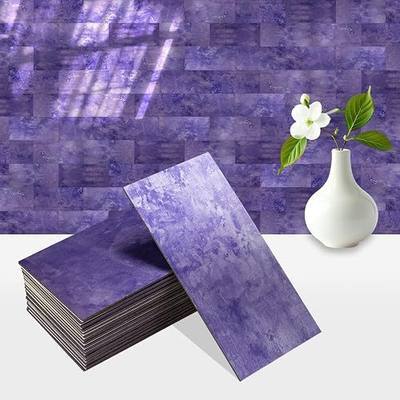 100 Sheets Metallic Peel and Stick Backsplash Tiles, 3"x6" Vibrant Layered-Color Stick On Wall Tiles for Kitchen Bathroom Home & Commercial Décor – Waterproof, Heat Resistant (Royal Purple)
