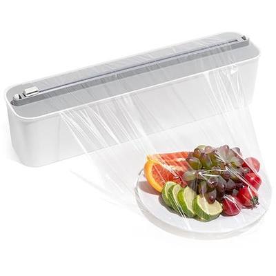 Aluminum Foil & Plastic Wrap Dispenser with Cutter - Magnetic & No-Drill Wall Mount, Cling Film Dispenser for Countertops & Cabinets, Space-Saving Kitchen Organizer - Fits 300 m Rolls, White