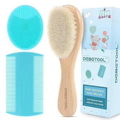 DEBETOOL Cradle Cap Brush and Comb Set with Baby Hair Brush - 3-Piece Wooden Baby Brush Kit for Newborns and Infants