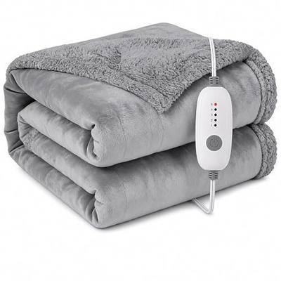 Electric Heated Blanket Full 72"x84"- 5 Heat & 10H Auto-Off, ETL Certified, Microplush Flannel & Sherpa, Same Color Both Sides, Machine Washable, Overheat Protection, Gifts for Home/Bedroom/Sofa, Gray