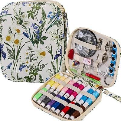 Bobode Printing Sewing Kit Travel Basic Sewing Kit for Adults | Chrysanthemum Pattern Small Sewing Set 87 PCS Professional Sewing Supplies Accessory for Emergency,Beginners